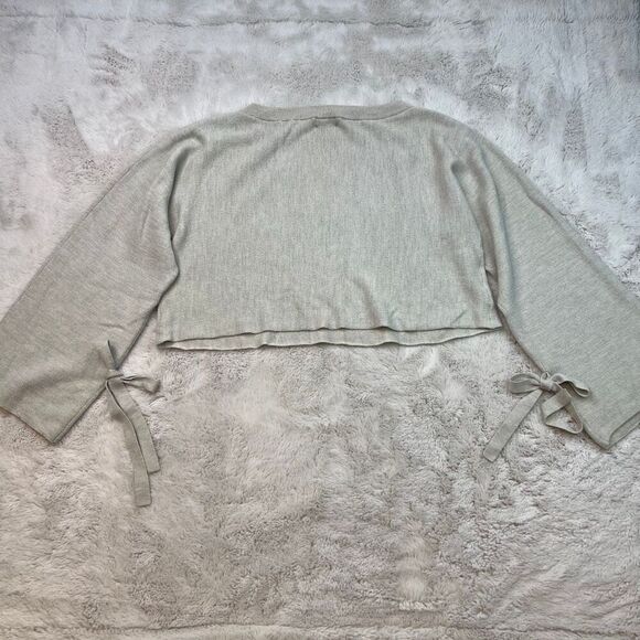 Aritzia Wilfred 100% Merino Wool Emmy Crop Beige Tie Sleeve Scoop Neck Sweater S - Picture 12 of 12